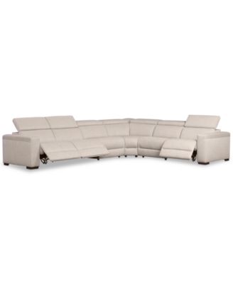 Nevio 6-Pc. Fabric "L" Shaped Sectional Sofa with 3 Power Recliners and Articulating Headrests, Created for Macy's