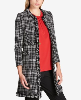 DKNY Women's Tweed Plaid Topper Jacket Black Size 10
