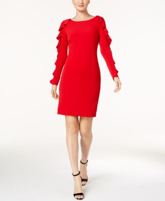 calvin klein red long sleeve dress