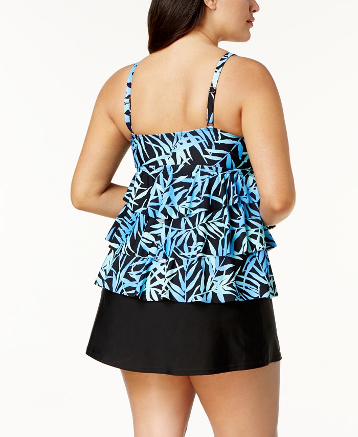 Island Escape Plus Size Seaside Shades Printed Tiered Underwire Tankini