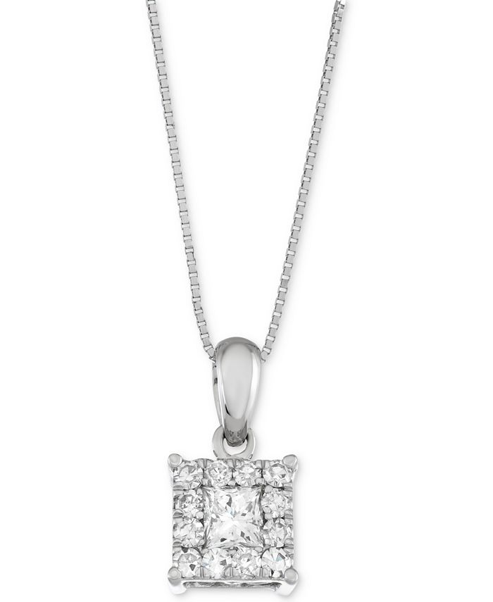 Macy's Diamond Square Halo Pendant Necklace (1/2 ct. t.w.) in 14k White ...