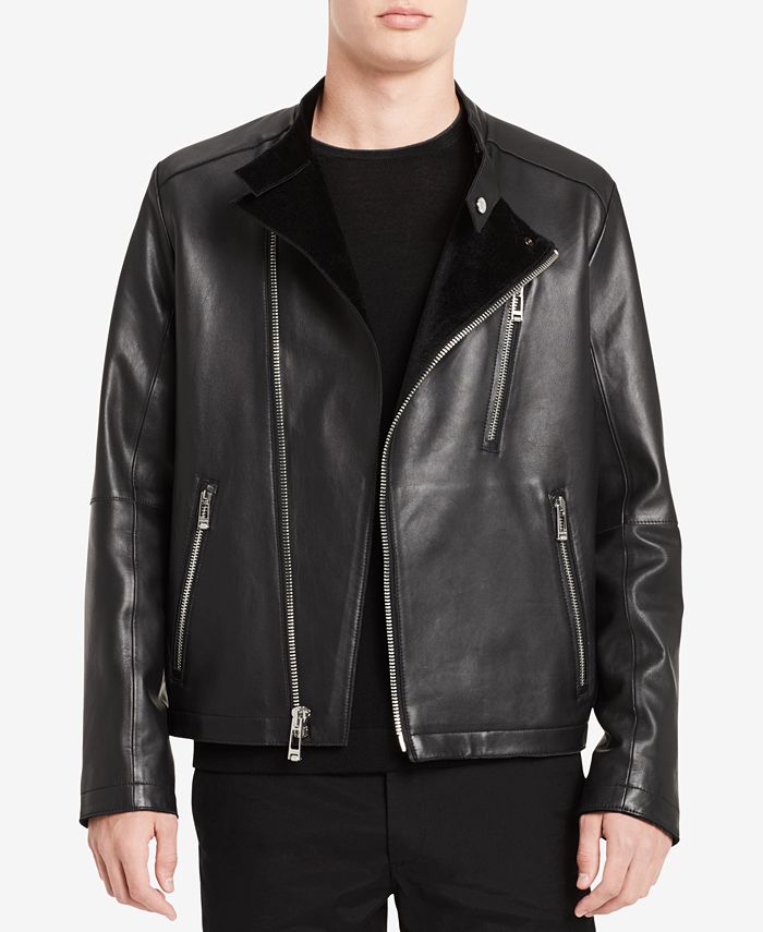 Calvin Klein Men's Classic-Fit Leather Moto Jacket - Macy's