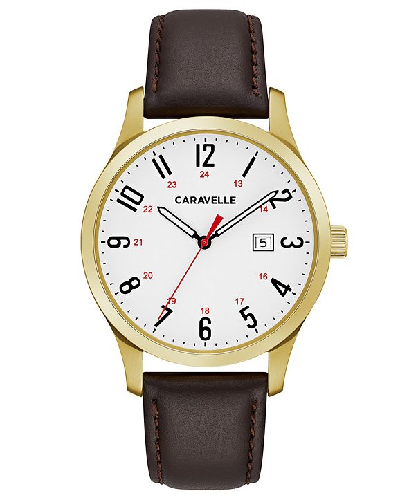 Caravelle Men&#39;s Brown Leather Strap Watch 40mm & Reviews - All Fine Jewelry - Jewelry & Watches ...