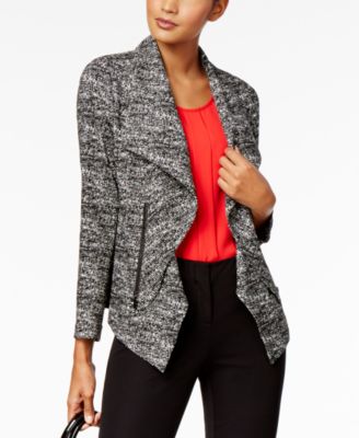 Alfani - Petite Drape-Front Melange Jacket