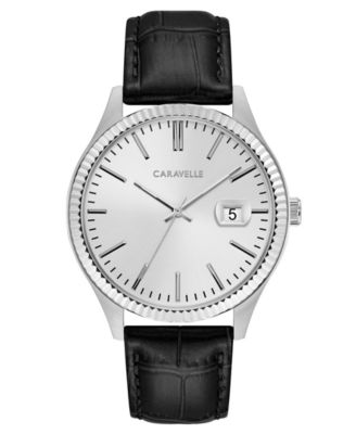 Caravelle - Men's Black Leather Strap Watch 41mm