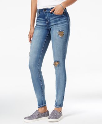 Black Daisy - Juniors' Metallic Rip & Repair Skinny Jeans