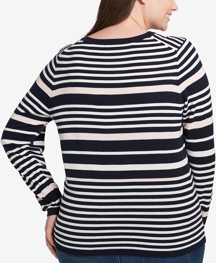 Tommy Hilfiger Plus Size Cotton Striped Sweater, Created for Macy's ...