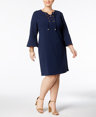 Charter Club Plus Size Lace-Up Knit Dress, Created for Macy's - Macy's