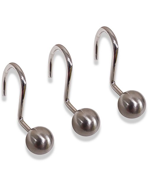 Excell Brushed Nickel Ball 12 Pc Shower Curtain Hook Set