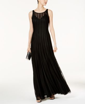 Betsy & Adam - Mesh & Satin Illusion Stripe Gown