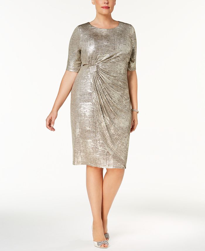 Connected Plus Size Metallic Faux-Wrap Dress - Macy's