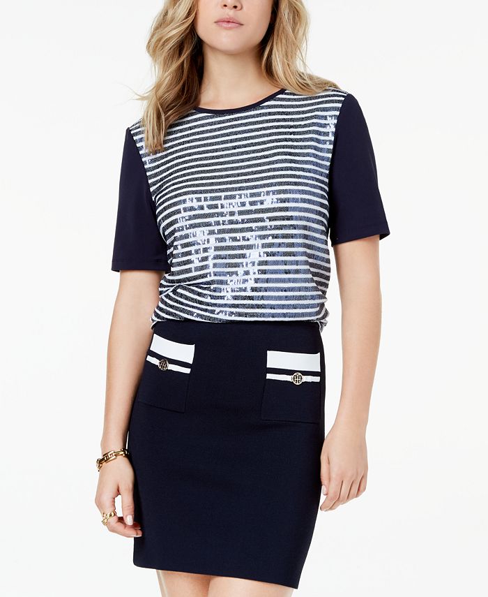 Tommy Hilfiger Sequin-Striped Bow Top, Created for Macy's & Reviews ...