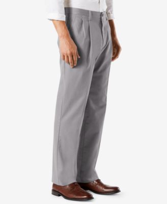 Men's Easy Classic Pleated Fit Khaki Stretch Pants