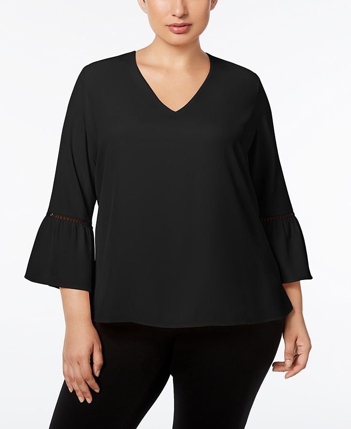 Calvin Klein Plus Size Bell-Sleeve Top & Reviews - Tops - Plus Sizes ...