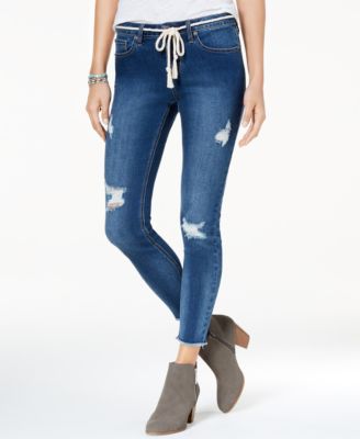 Rampage - Juniors' Rope-Belt Skinny Ankle Jeans