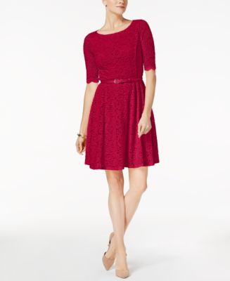 Charter Club Belted Lace Dress, Created for Macy's - Macy's