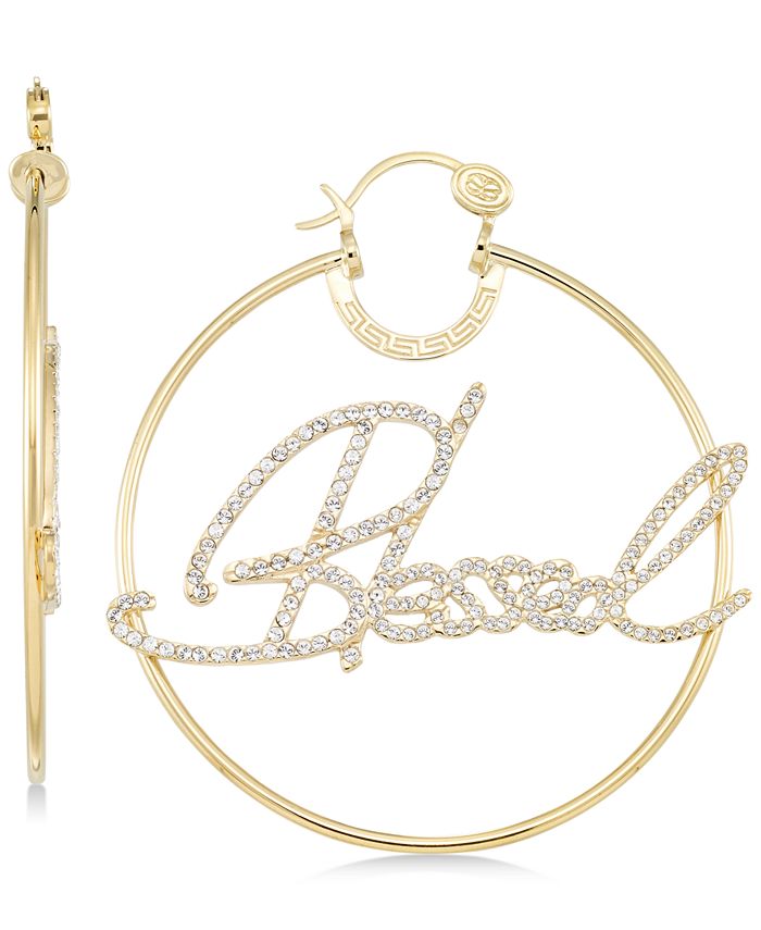 Simone I. Smith - Crystal "Blessed" Hoop Earrings in 14k Gold over Sterling Silver