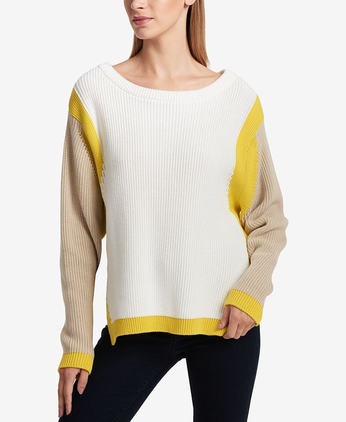 DKNY Cotton Colorblocked Sweater - Macy's