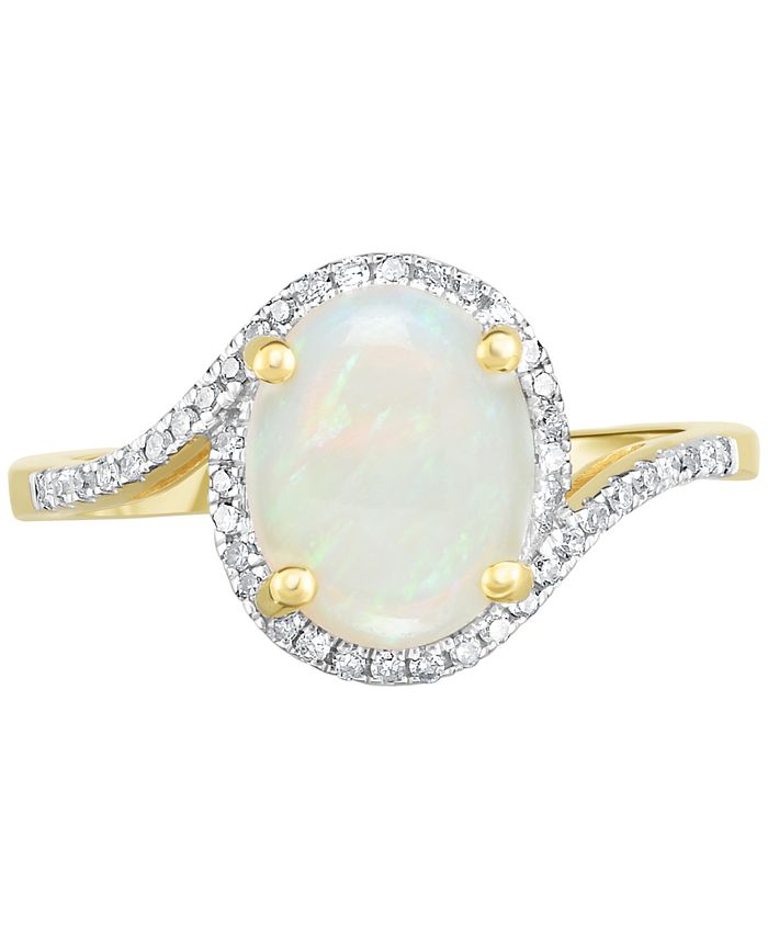 Macy's Opal (1-1/2 ct. t.w.) & Diamond (1/6 ct. t.w.) Ring in 14k Gold ...