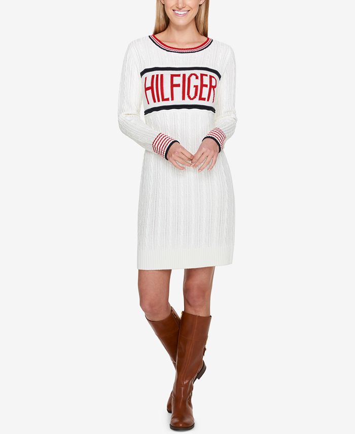 Tommy Hilfiger Cable-Knit Logo Sweater Dress, for Macy's Macy's