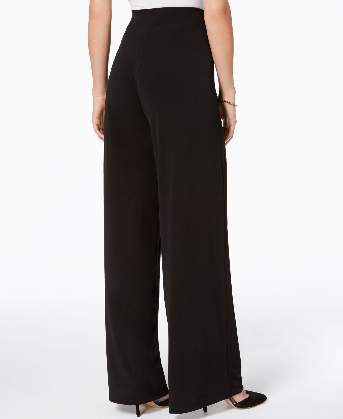Женские брюки NY Collection Petite Mid Rise Pull On Wide-Leg Palazzo Pant, In Petite & Petite Short, цвет: Чёрный — фото 2