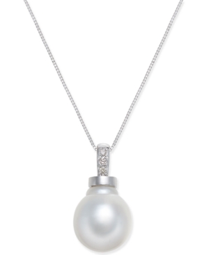 image of Cultured Baroque White South Sea Pearl (11mm) & Diamond Accent Pendant Necklace in 14k White Gold