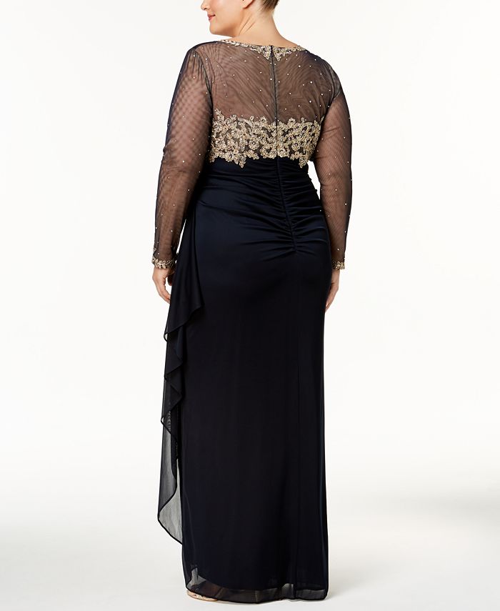 XSCAPE Plus Size Embroidered Illusion Gown - Macy's