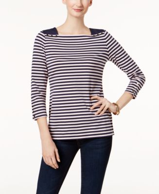 Charter Club Snap-Cuff Square-Neck Top, Created for Macy's - Macy's