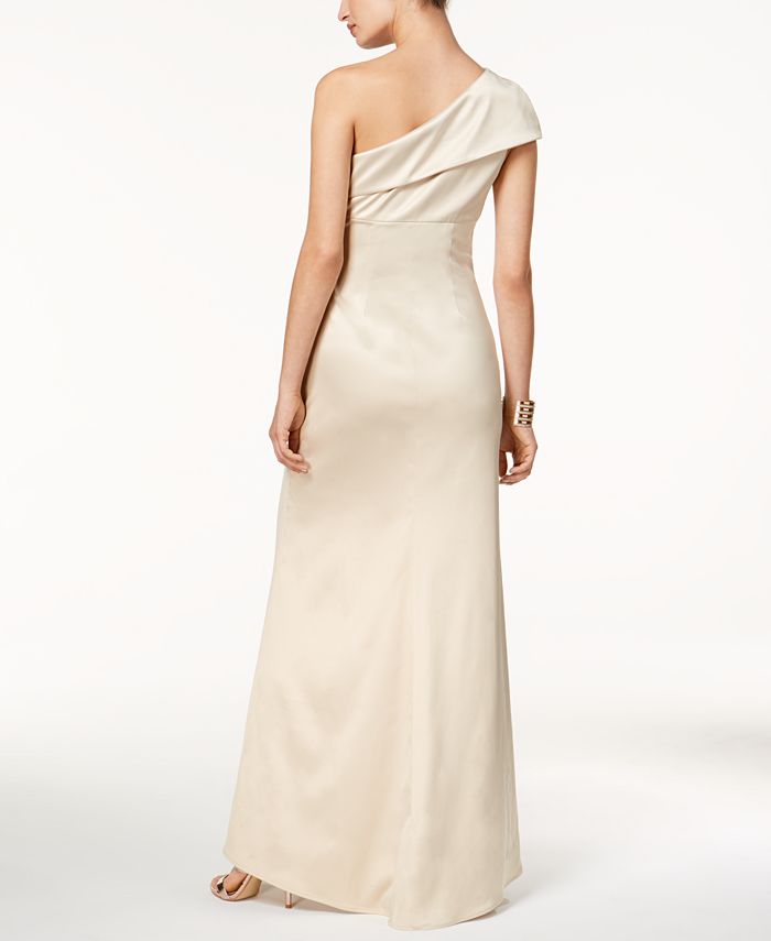 Vince Camuto Satin Foldover One-Shoulder Gown - Macy's