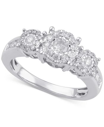 Macy's - Diamond Three Stone Halo Engagement Ring (3/4 ct. t.w.) in 14k Gold, White Gold or Rose Gold