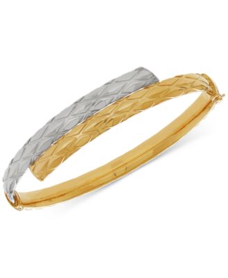 Macy's Two-Tone Textured Bypass Bangle Bracelet In 14k Gold & White ...