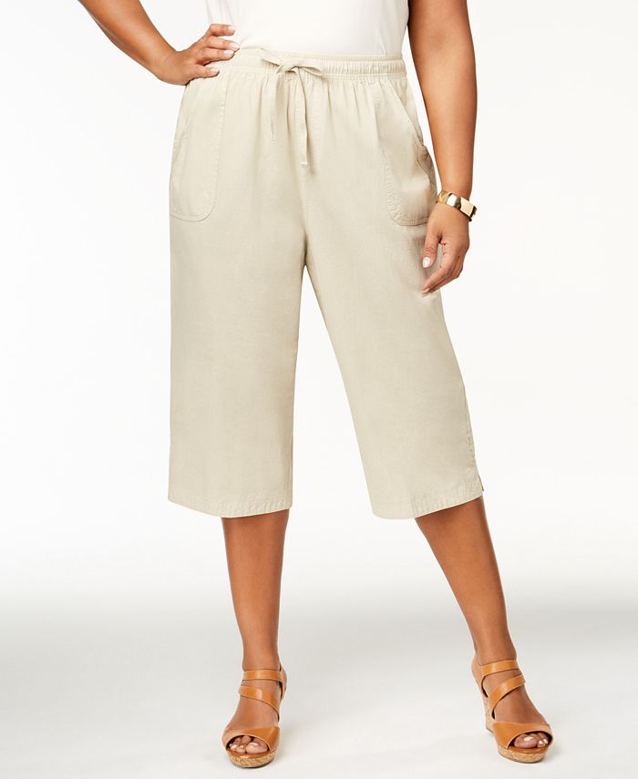 Karen Scott Plus Size Cotton Drawstring Capri Pants, Created for