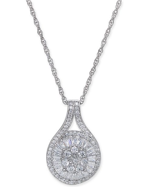 Macy&#39;s Diamond Baguette Cluster Pendant Necklace (1/2 ct. t.w.) & Reviews - Necklaces - Jewelry ...