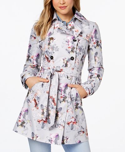 GUESS Floral-Print Belted Trench Coat - Coats - Women - Macy's