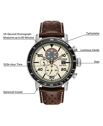 Citizen - Men's Chronograph Eco-Drive Brown Leather Strap Watch 44mm