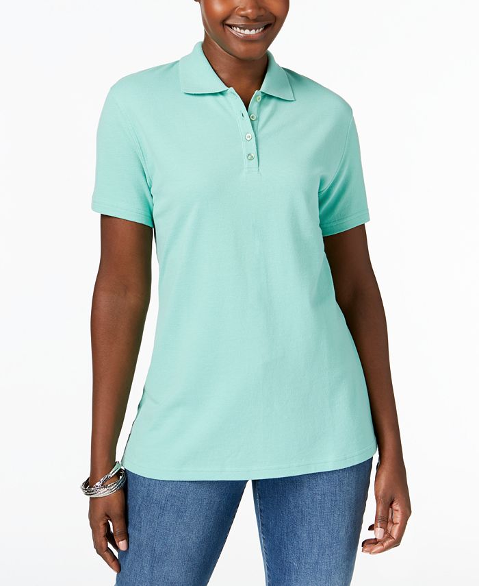 Karen Scott Petite Piqué Cotton Polo Shirt, Created for Macy's - Macy's