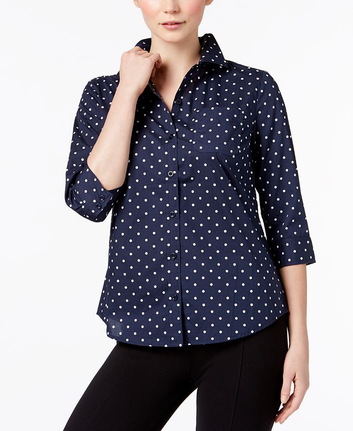 Karen Scott Petite Cotton Printed Button-Front Shirt, Created for Macy ...