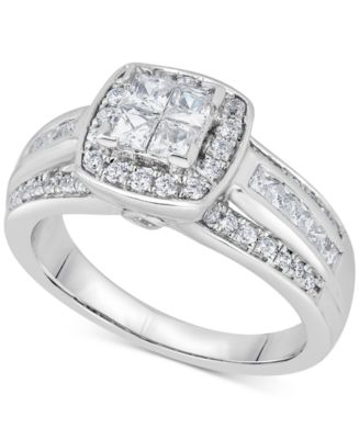 Macy's Diamond Quad Cluster Engagement Ring (1 ct. t.w.) in 14k White ...