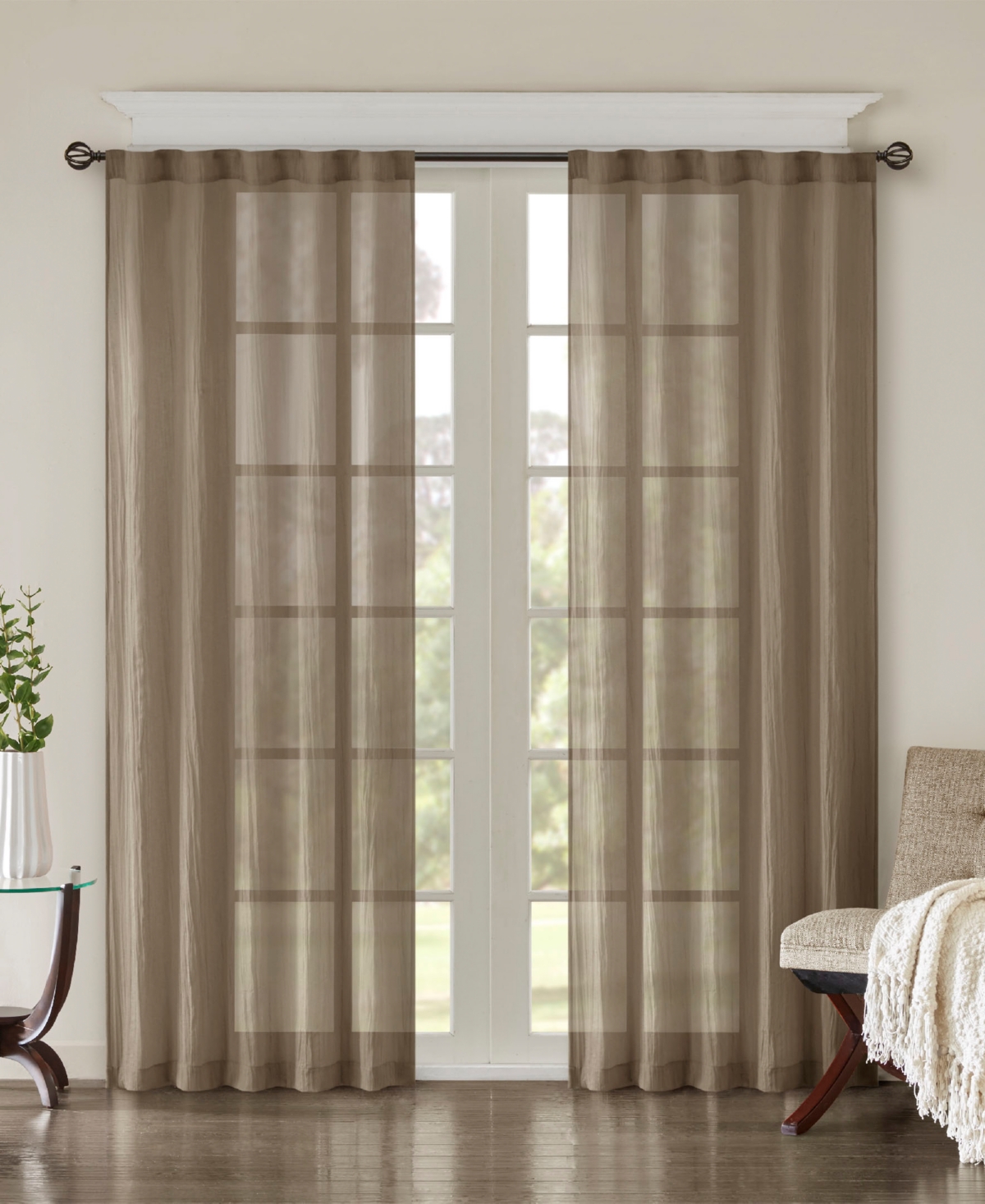 Harper Solid Crushed Curtain Panel Pair, 42"W x 84"L - Taupe