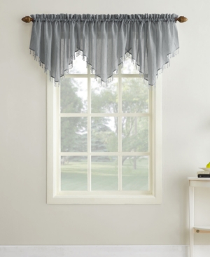 No. 918 Crushed Sheer Voile 51" X 24" Beaded Ascot Valance In Charcoal