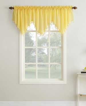 No. 918 Crushed Sheer Voile 51" X 24" Beaded Ascot Valance In Yellow
