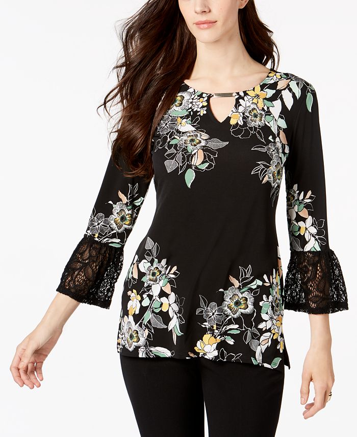 JM Collection Printed Bell-Sleeve Top, Created for Macy's - Macy's