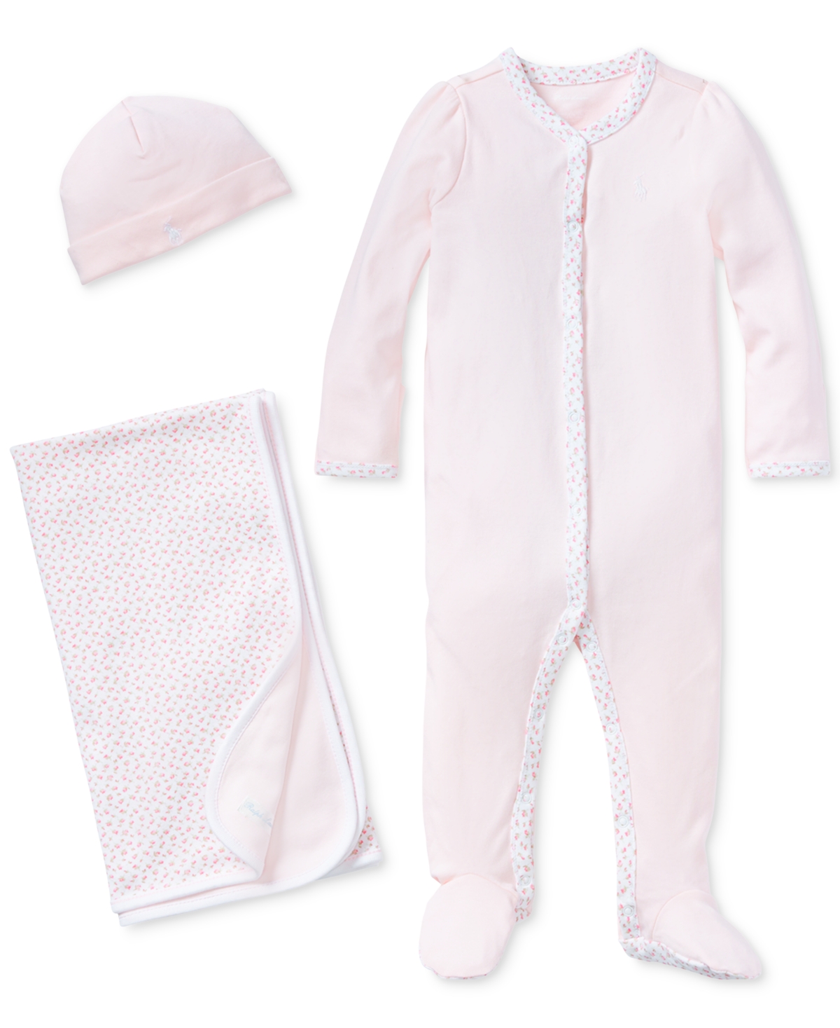 Shop Polo Ralph Lauren Baby Girls Reversible Floral Cotton Blanket In Delicate Pink