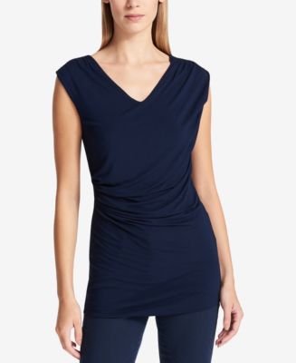 Dkny Womens Side Ruched Top Blue Size X Small