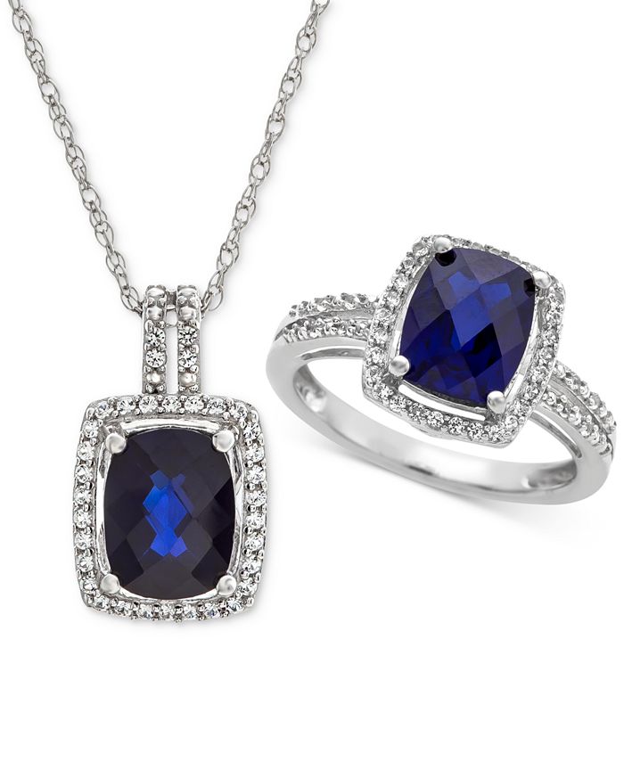 Macy's Lab Created Sapphire (4 ct. t.w.) & White Sapphire (1 ct. t.w ...