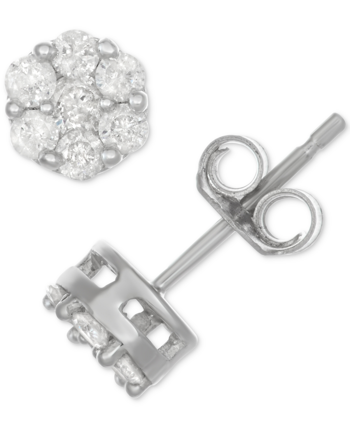 Macy's Diamond Cluster Stud Earrings (1/2 Ct. T.w.) In Sterling Silver