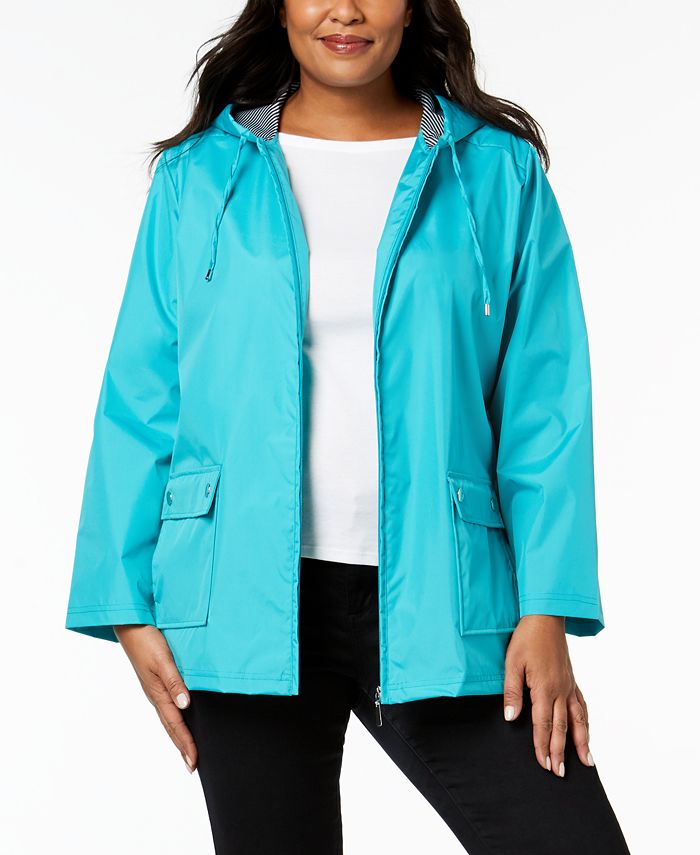 Karen Scott Plus Size Hooded Rain Jacket, Created for Macy's - Macy's