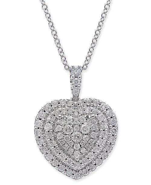 Macy's Diamond Heart Cluster Pendant Necklace (1/2 ct. t.w.) in 14k