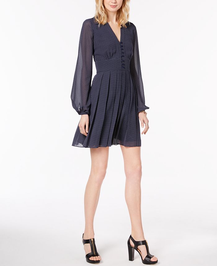 MICHAEL MICHAEL KORS Womens Black Blouson Sleeve Crew Neck Mini Party Fit + Flare Dress