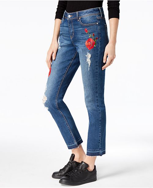 Black Daisy Juniors' Ripped Embroidered Jeans - Jeans - Juniors - Macy's